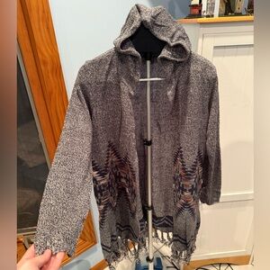 Absolutely Famous Gray Hooded Cardigan with Fringe